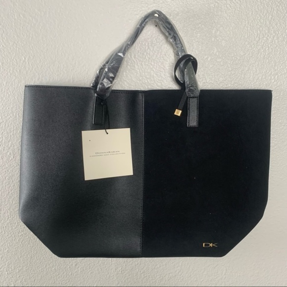 DONNA KARAN Black mixed medium large leather and Suede Tote